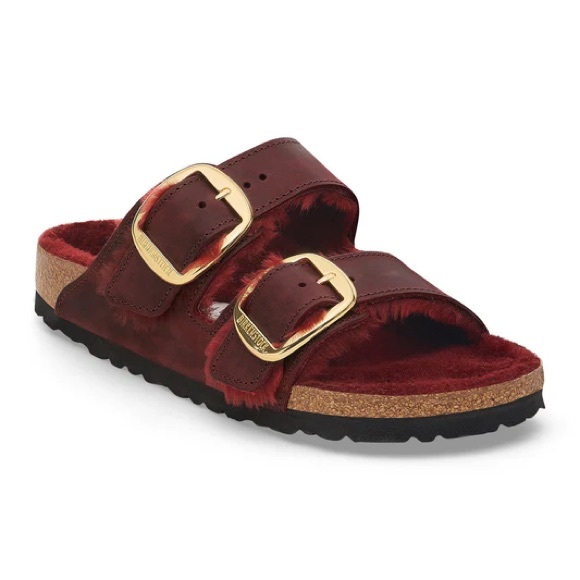 NWT BIRKENSTOCK BIG BUCKLE Leather Arizona Fur Sandals! - Picture 2 of 12